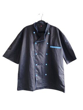 Chef  Coat Mens Short Sleeve Black W/ Blue Accents Double-Breasted Size XXL